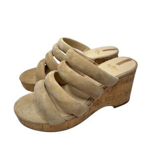 Sam Edelman Sandals Size 7 Tan Suede‎ Leather Slip On Open Toe Platform Wedges